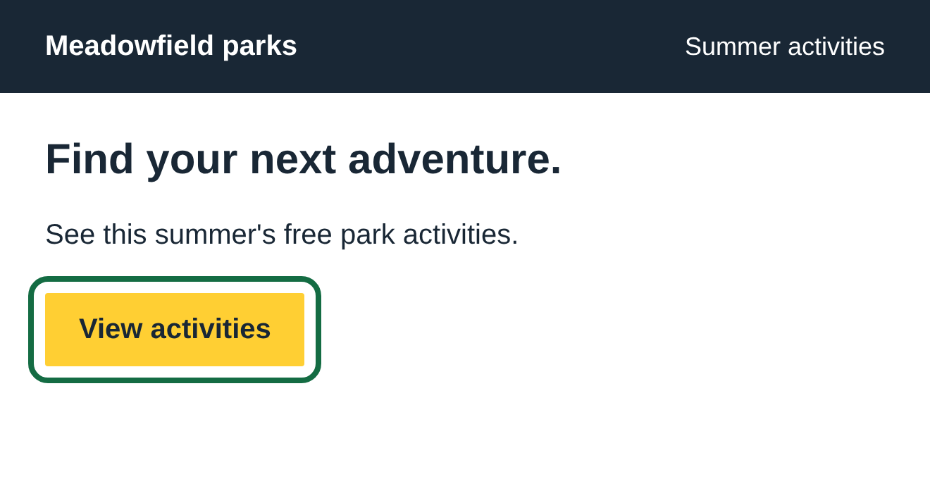 The same yellow View activities button now has very dark words, inside a green outline.