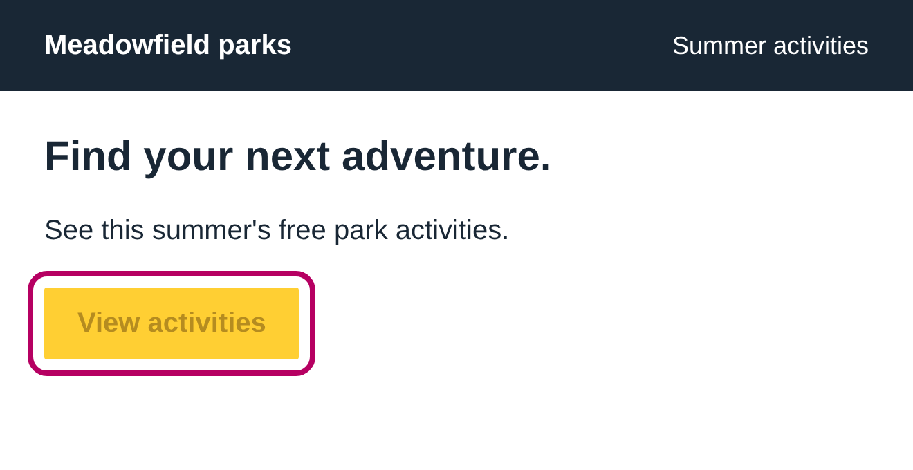 A yellow View activities button has brown-gold words, inside a pink outline.